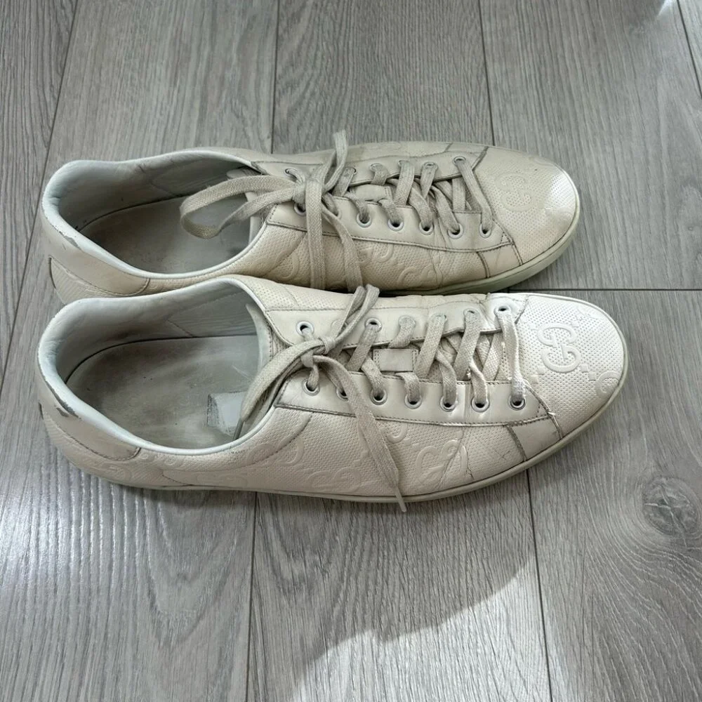 Gucci Ace GG Embossed White Sneakers